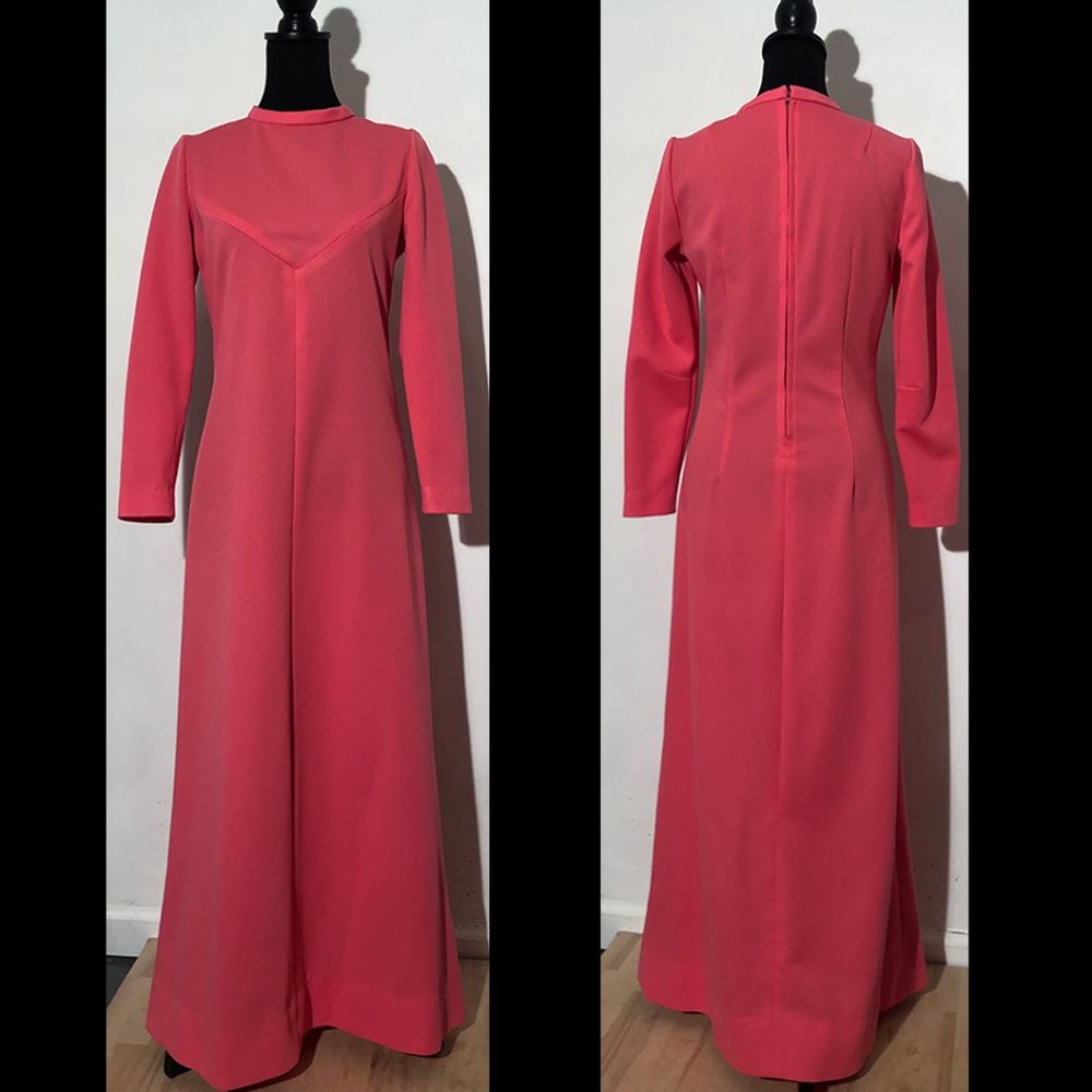 Vintage 60s Pink Long Sleeve Maxi Dress
